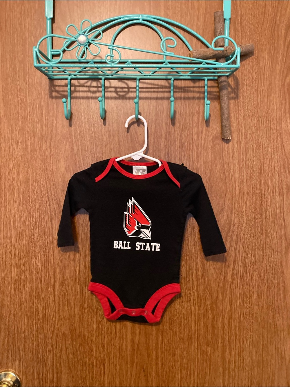 Russell Athletic Baby One-Piece Bodysuit in Black and Red - Ball State Logo